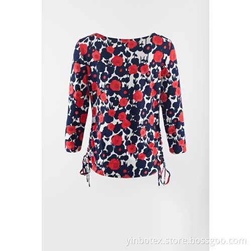 printed ladies knit T-shirt with 3/4 sleeve